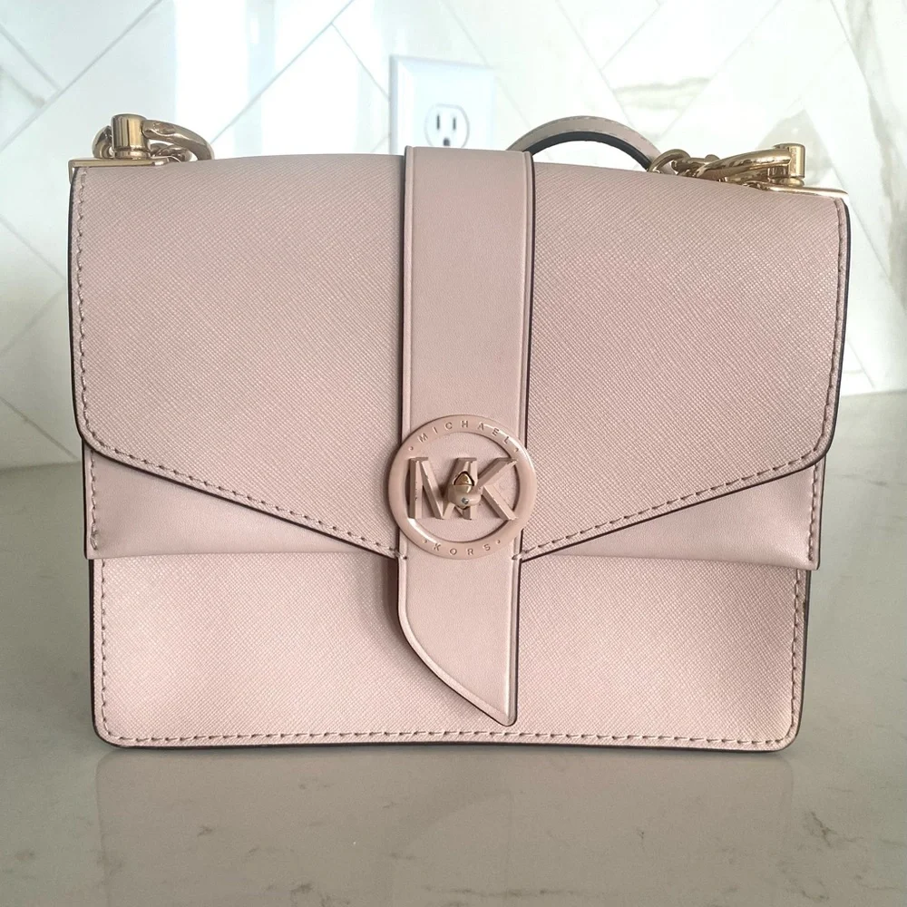 Michael Kors Greenwich Convertible Crossbody in Soft Pink Saffiano Leather